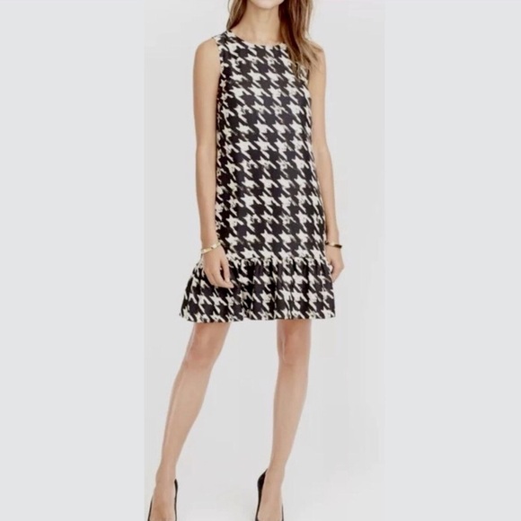 J. Crew Dress Wolfstooth Silk Shift Ruffle Hem Sleeveless Houndstooth Cocktail 4 - Picture 1 of 7